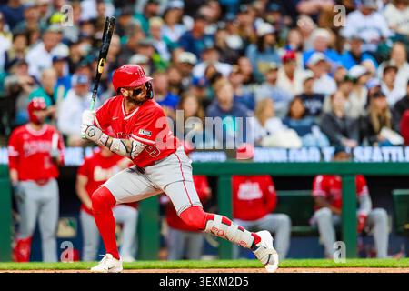 Seattle, Washington, Stati Uniti. 29 giugno 2026. L'interno dei Los Angeles Angels ZACH NETO (#9) in azione durante una partita di stagione regolare della MLB tra i Seattle Mariners e i Los Angeles Angels al T-Mobile Park di Seattle, Washington, il 29 giugno 2026. I Mariners hanno vinto 6:2. (Immagine di credito: © Jason Wang/ZUMA Press Wire) SOLO PER USO EDITORIALE! Non per USO commerciale! Foto Stock