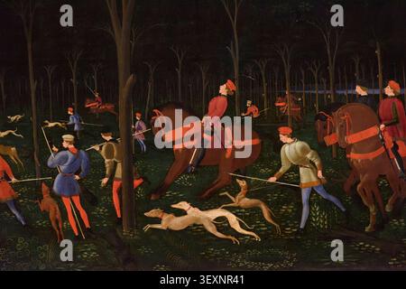 Uccello (Paolo di dono, 1397-1475), la caccia nella foresta, ca. 1470 (dettaglio). Foto Stock
