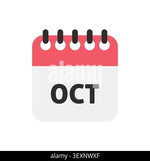 Mese di ottobre Calendario rosso icona piatta vettore Illustrazione Vettoriale