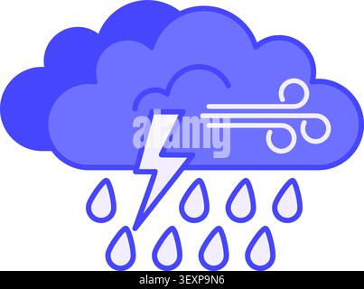 Icona viola Storm. Icona vettoriale. Thunderclouds, pioggia, forti venti tempesta. Concetto meteorologico Illustrazione Vettoriale