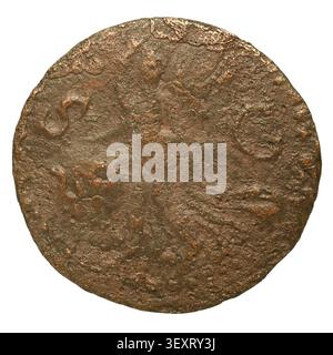 Una moneta romana raffigurante l'imperatore Nerone, emessa nel 54 d.C., con la zecca probabilmente a Lione o Roma, mentre Nerone fu imperatore romano dal 37 al 68 d.C. Foto Stock
