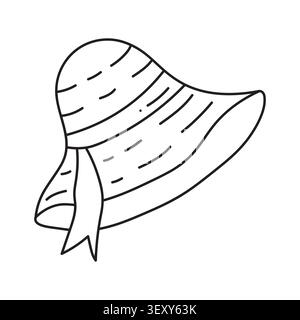 Beach Hat Black Doodle contorno isolato su sfondo bianco illustrazione vettoriale Illustrazione Vettoriale