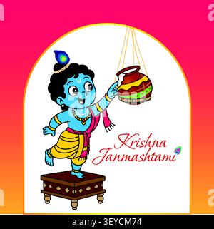 Carino Baby Krishna con Butter Pot Illustrazione Vettoriale