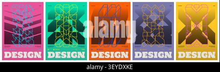 Grafica di tendenza con motivo geometrico a gradiente astratto in un'estetica brutale, poster minimalista postmoderno con struttura dalle forme brutali, colorato vettoriale Illustrazione Vettoriale