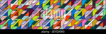 Vivace motivo astratto di forme isometriche ed effetto vetrate colorate a mosaico, colorato labirinto geometrico, sfondo vettoriale con tavolozza complessa Illustrazione Vettoriale