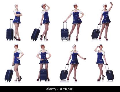Donna con suitacases preparando per le vacanze estive Foto Stock