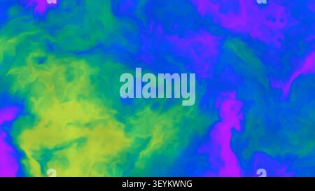 La scena mostra una colorata composizione astratta con motivi vorticosi in tonalità di verde, blu e viola. Questa opera d'arte crea un vivace visu Foto Stock