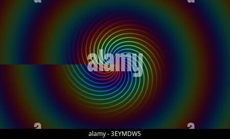 Un motivo a spirale presenta colori vivaci su uno sfondo scuro. Il design crea profondità e interesse visivo, adatto per usi moderni e varie applicazioni Foto Stock