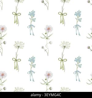 Motivo di fiori di prato ad acquerello, motivo botanico Foto Stock