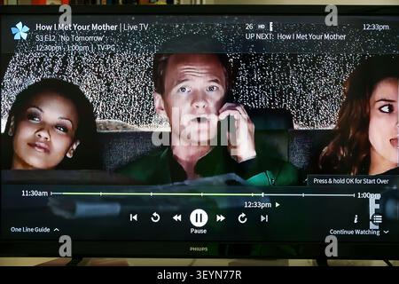 Monitor TV via cavo, How I Met Your Mother, sitcom televisiva, sitcom TV, serie comica, serie televisiva, serie TV, E Entertainment Foto Stock