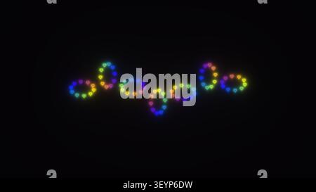 I cerchi luminosi e luminosi creano un motivo colorato su uno sfondo nero. Il design mostra un gioco di luce e colore, creando un'atmosfera suggestiva Foto Stock