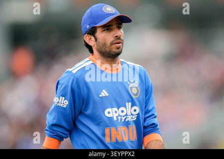 Manchester, Regno Unito. 4 luglio 2026. Tilak Varma dell'India durante il secondo Vitality T20 International match England vs India a Old Trafford, Manchester, Regno Unito il 4 luglio 2026 (foto di Maynard Manyowa/News Images) a Manchester, Regno Unito il 7/4/2026. (Foto di Maynard Manyowa/News Images/Sipa USA) credito: SIPA USA/Alamy Live News Foto Stock