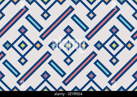 Un motivo vettoriale senza cuciture caratterizzato da contorni geometrici blu e colorate sfumature pastello su sfondo grigio chiaro Illustrazione Vettoriale