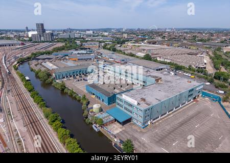 Vista aerea dell'ex base di Cargiant, Willesden, Londra, Regno Unito. Foto Stock