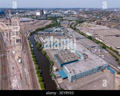 Vista aerea dell'ex base di Cargiant, Willesden, Londra, Regno Unito. Foto Stock