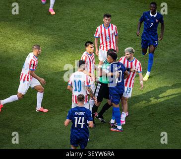Philadelphia, Stati Uniti. 4 luglio 2026. Kylian Mbappe, di Francia, reagisce durante il round della Coppa del mondo maschile 2026 di 16 partite di calcio tra Paraguay e Francia al Philadelphia Stadium, a Philadelphia, il 4 luglio 2026 (foto di Ricardo Nogueira/SPP) credito: SPP Sport Press Photo. /Alamy Live News Foto Stock