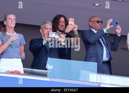 Philadelphia, Pennsylvania, USA. 4th July 2026. Philadelphia, United States. 04th July, 2026. Carles Puyol attends the game between France vs Paraguay at the FIFA World Cup in Philadelphia on July 4, 2026. Photo by Charles Guerin/ABACAPRESS.COM Credit: Abaca Press/Alamy Live News Foto Stock