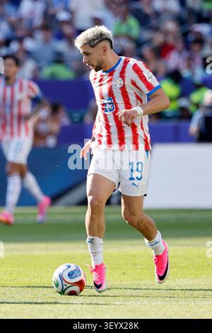 Philadelphia, Etats Unis. 04th July, 2026. Julio Enciso #19 of Paraguay during the FIFA World Cup 2026, Round of 16 football match between Paraguay and France on July 4, 2026 at Philadelphia Stadium - Lincoln Financial Field in Philadelphia, Pennsylvania, United States - Photo Jean Catuffe/DPPI Credit: DPPI Media/Alamy Live News Foto Stock