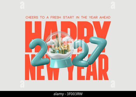 Buon anno nuovo 2027 con globo di neve in vetro Illustrazione Vettoriale