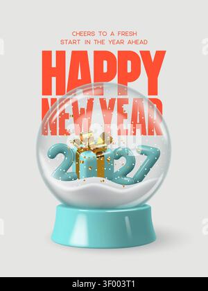Buon anno nuovo 2027 con globo di neve in vetro Illustrazione Vettoriale