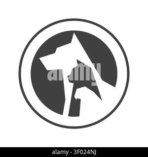 Un elegante logo vettoriale circolare con silhouette minimaliste di un cane, un gatto e un uccello. Questo è un emblema perfetto per cliniche veterinarie, negozi di animali, Illustrazione Vettoriale
