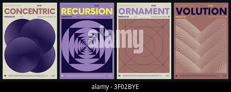 Arte contemporanea colorata e minimalista vettoriale con forme geometriche, grafica ispirata allo stile brutalista, estetica audace, collana di poster astratti moderni Illustrazione Vettoriale
