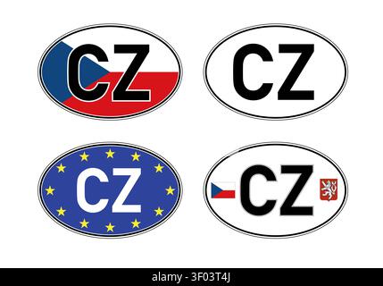Repubblica Ceca, adesivo ovale con codice di immatricolazione internazionale del veicolo, illustrazione vettoriale Illustrazione Vettoriale