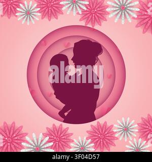 Buona festa della mamma 2026, biglietto d'auguri per la festa della mamma, illustrazione della mamma e del bidone Illustrazione Vettoriale
