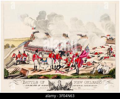 La Battaglia di New Orleans e la morte del maggiore Generale Packenham (sic) il 8th gennaio 1815, incisione in acquatint di William Edward West (artista) e Joseph Yeager (incisore), 1817 Foto Stock