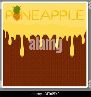 Illustrazione sul tema della marmellata liquida dolce ananas gocciolante cioccolato, motivo di marmellata di ananas costituito da cioccolato marrone zuccherino, sano ecc Illustrazione Vettoriale