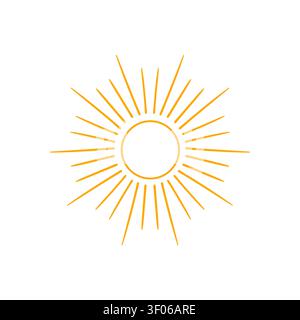 Icona solare stilizzata, contorno colorato. Caratterizzato da un sole giallo e arancione luminoso con raggi artistici, isolato su sfondo bianco. Natura Illustrazione Vettoriale