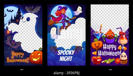 I social media di Halloween pubblicano modelli con fantasmi Illustrazione Vettoriale