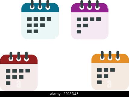 Set di icone colorate del calendario e vettore dei simboli di pianificazione piatta Illustrazione Vettoriale