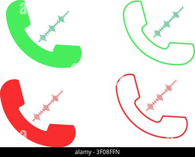 Icone colorate del telefono con onde sonore su sfondo trasparente Illustrazione Vettoriale