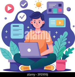 Strategia di marketing digitale progettazione di poster vettoriali con pubblicità online, SEO e concetto di promozione sui social media Illustrazione Vettoriale