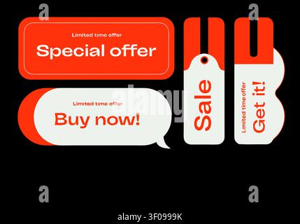 Offerta speciale Design di poster Vector con badge promozionale e concetto di marketing per lo shopping Illustrazione Vettoriale
