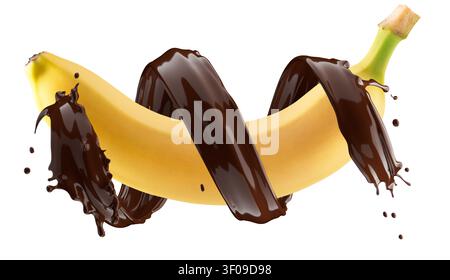 Banana nel cioccolato isolata su sfondo bianco. Foto Stock