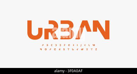 Carattere alfabetico geometrico. Moderna tipografia con logo. Design tipografico vettoriale futuristico minimalista. Tipo ritagliato per logo astratto, titolo urbano, Illustrazione Vettoriale