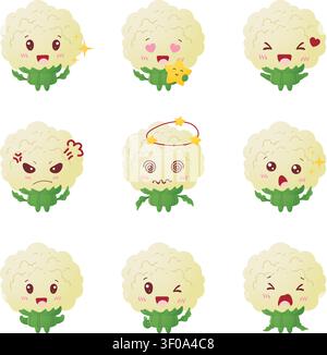 Set espressioni carine dei caratteri cavolfiore Illustrazione Vettoriale
