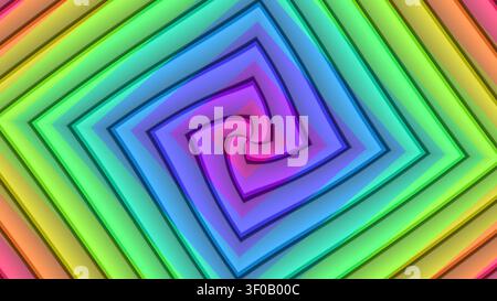 Il design presenta uno schema a spirale realizzato con colori stratificati, mostrando tonalità audaci che creano un effetto visivo dinamico. Questo design può servire come att Foto Stock