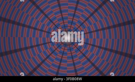Il design circolare presenta strisce alternate di rosso e blu che si irradiano da un punto centrale, creando un effetto visivo sorprendente. Il motivo attira Foto Stock
