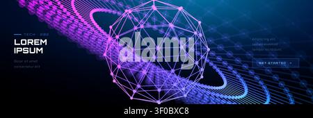 Background ai dati con globo a tecnologia particellare per spazio lineare digitale. Universo mondo astratto con luce cyber vettoriale per pianeta concettuale futuristico. FUT Illustrazione Vettoriale