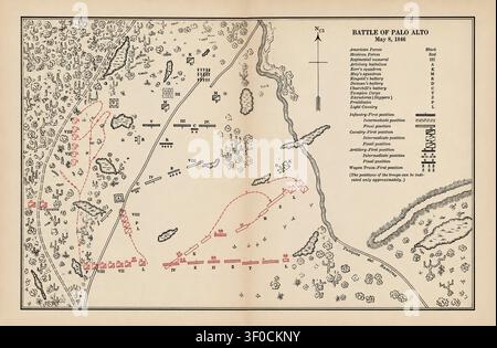 Mappa della battaglia di Palo Alto, 8 maggio 1846 – Mappa storica della prima battaglia maggiore della guerra messicano-americana Foto Stock