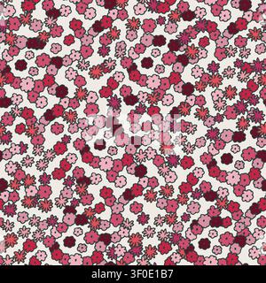 Retro Ditsy Motivo Floreale Fiore Rosa Vettore Illustrazione Vettoriale