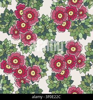 Vettore retrò a fiori grossi rosa Illustrazione Vettoriale