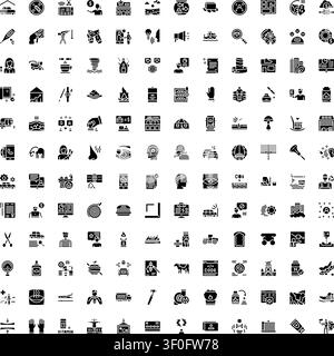 Ampia collezione di icone piatte monocromatiche diverse che rappresentano concetti di business, finanza, web design, tecnologia, salute, e il generale obje quotidiano Illustrazione Vettoriale