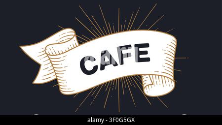Caffè. Nastro banner. Inciso vintage Illustrazione Vettoriale
