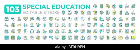 Set di grandi icone colorate per l'educazione speciale Illustrazione Vettoriale