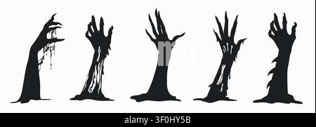 Silhouetti neri di mani mostruose. Set Halloween. Illustrazione Vettoriale