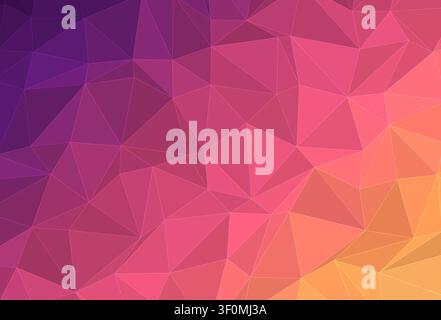 Sfondo low poly vibrante con mesh geometrica triangolare e disposizione sfumata viola-rosa-arancione Illustrazione Vettoriale